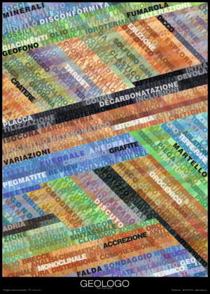 Geologo — Manifesto dei mestieri e delle professioni — Edizione 50x70 Manifesto artistico di Lorenzo Ori. Opera della serie “Manifesto dei mestieri e delle professioni” disponibile come edizione d’autore 50x70.